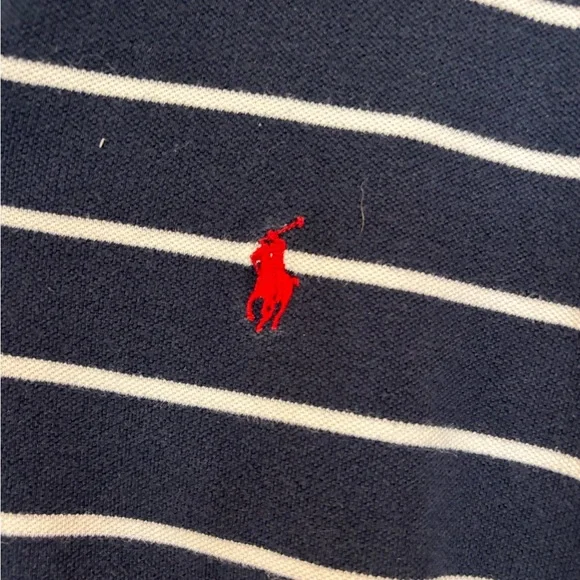 Ralph Lauren Men's Navy and White Striped Polo - Picture 3 of 4